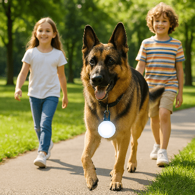 lumière collier chien blanc sur berger allemand