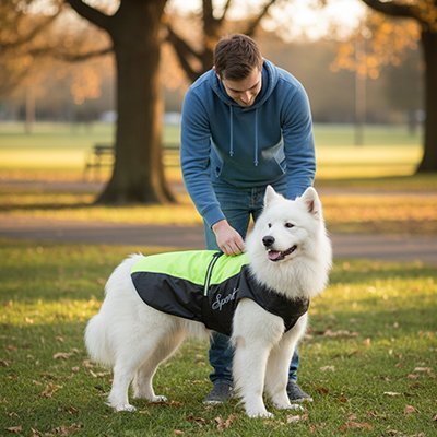 Manteau chien impermeable vert samoyede