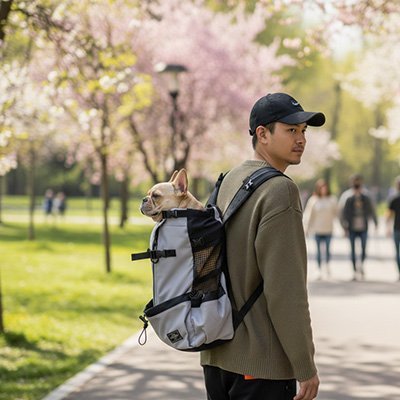 Sac a dos pour Chien gris reposant